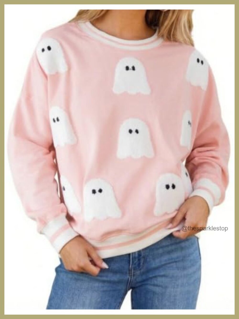 Spooky Ghost Sequin Crewneck Sweatshirt Pullover Fall Halloween Top